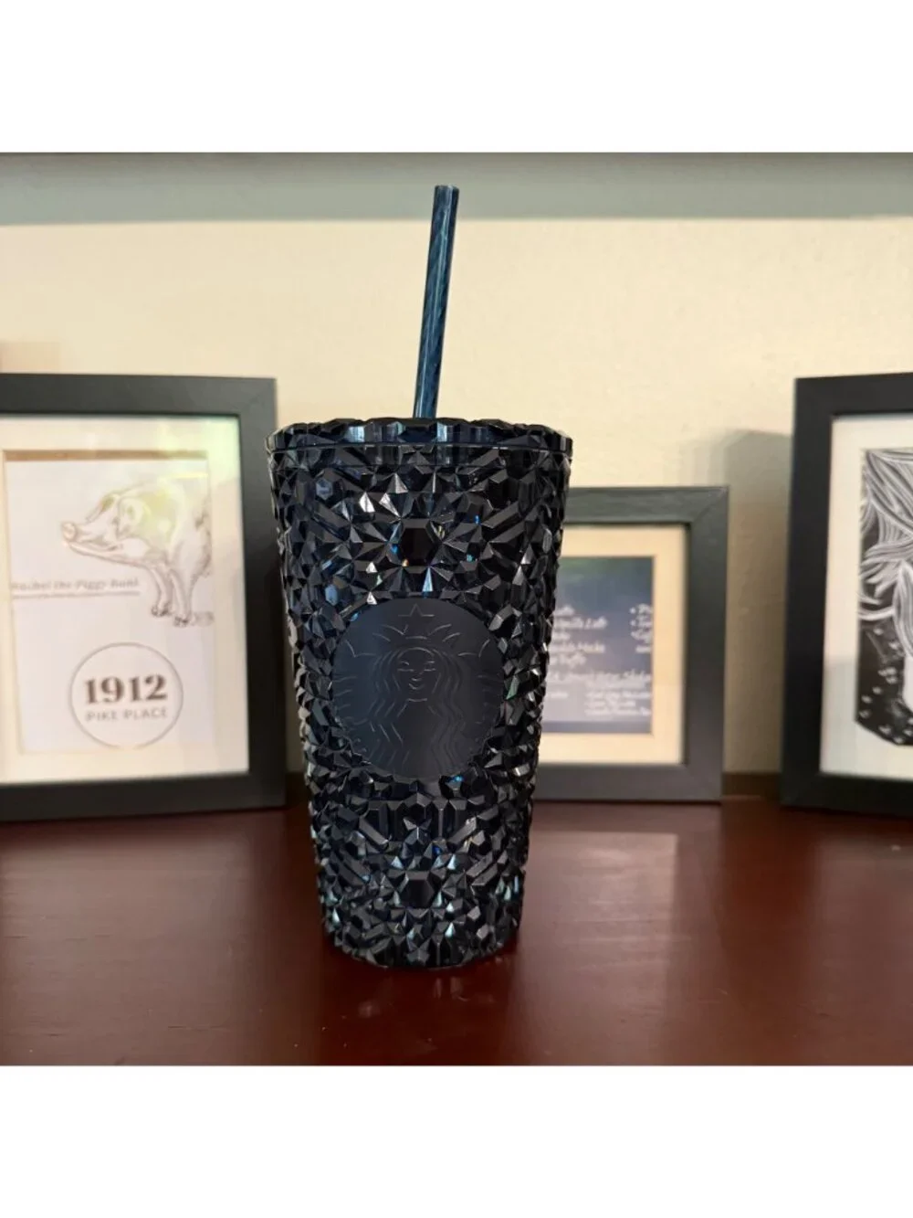 Starbucks Midnight Blue Jeweled Tumbler With Matching Key Chain Ornament NEW